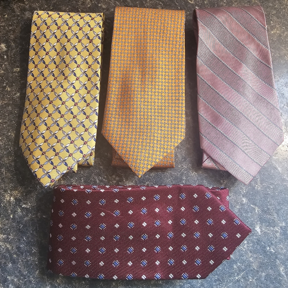 JOS A BANK Executive 100% Silk Tie Men's Lot of 4 Neckties Yellow Orange Pink